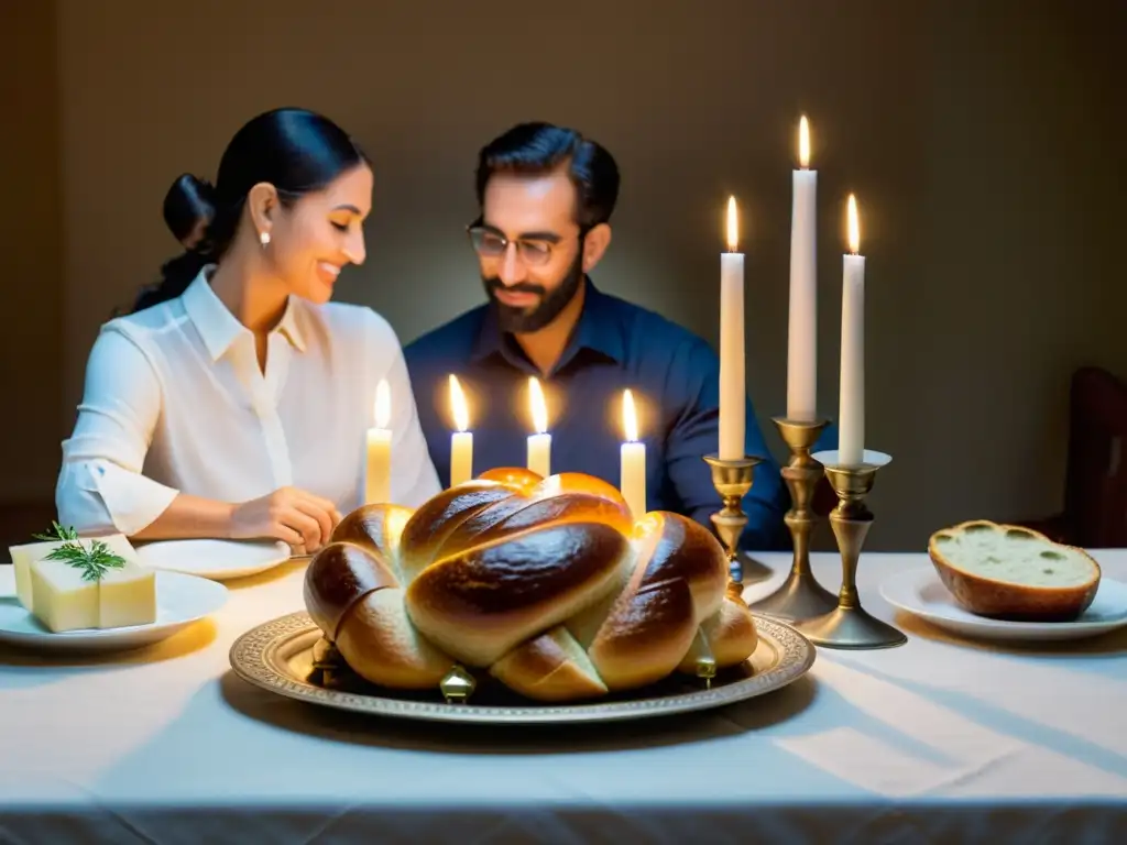 Una familia se reúne en torno a una mesa de Shabat, iluminada por la luz de las velas, expresando la profundidad espiritual del judaísmo