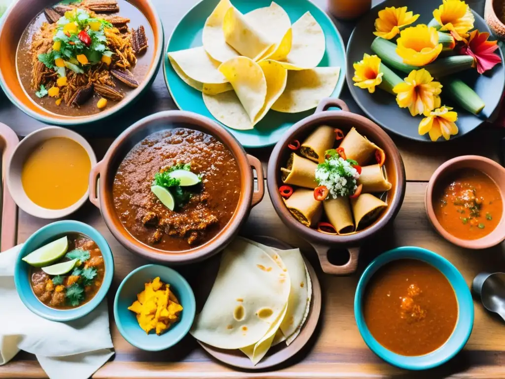 Festiva mesa de bodas mexicana con birria humeante, tortillas y comidas rituales de paso matrimonios