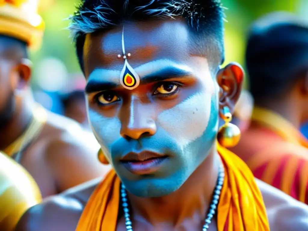 Devoto hindú se prepara para el Festival Thaipusam con sacrificio y devoción, rodeado de adoradores