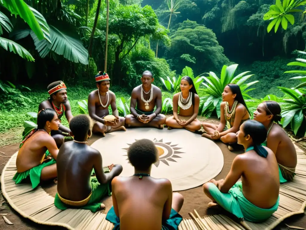 Grupo de antropólogos documentando ritual remoto en la selva, mostrando ética en documentación de rituales