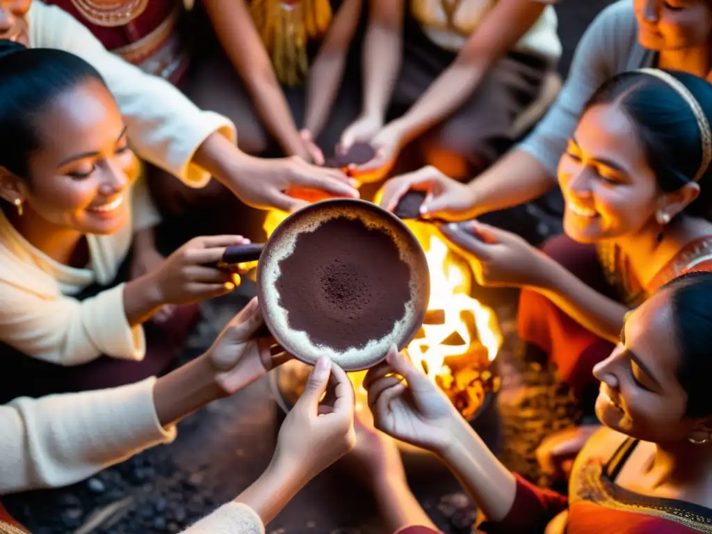 Grupo disfruta la Ceremonia del cacao revitalizante ancestral alrededor del fuego en la exuberante selva, con aromas y sonidos envolventes