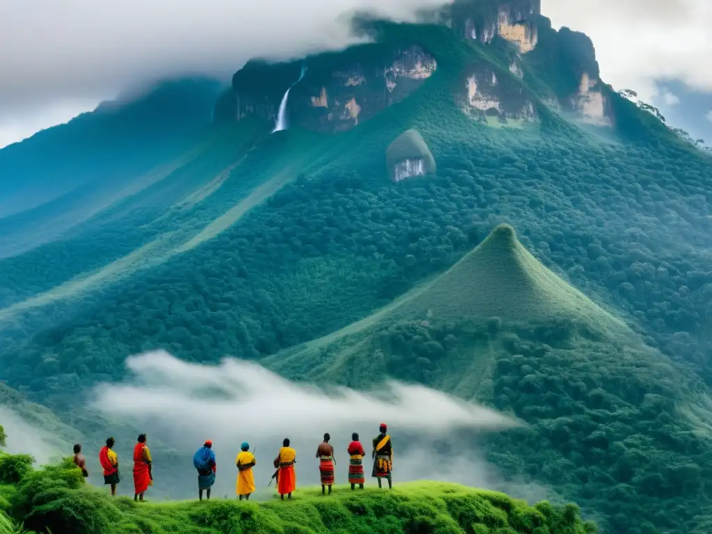 Un grupo de indígenas Piaroa se prepara para la Ceremonia del Tepuy en un entorno místico y majestuoso de la selva