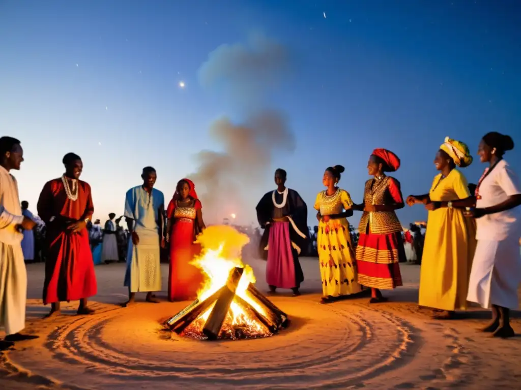 Grupo chadiano celebra el Festival Fao Chad alrededor de una hoguera, en un espectáculo de purificación y renovación cultural