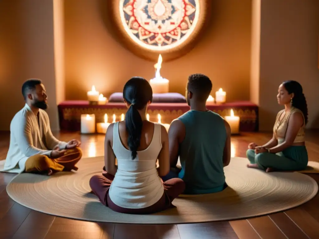 Grupo en círculo practicando meditación en un taller de prácticas contemplativas para la vida espiritual