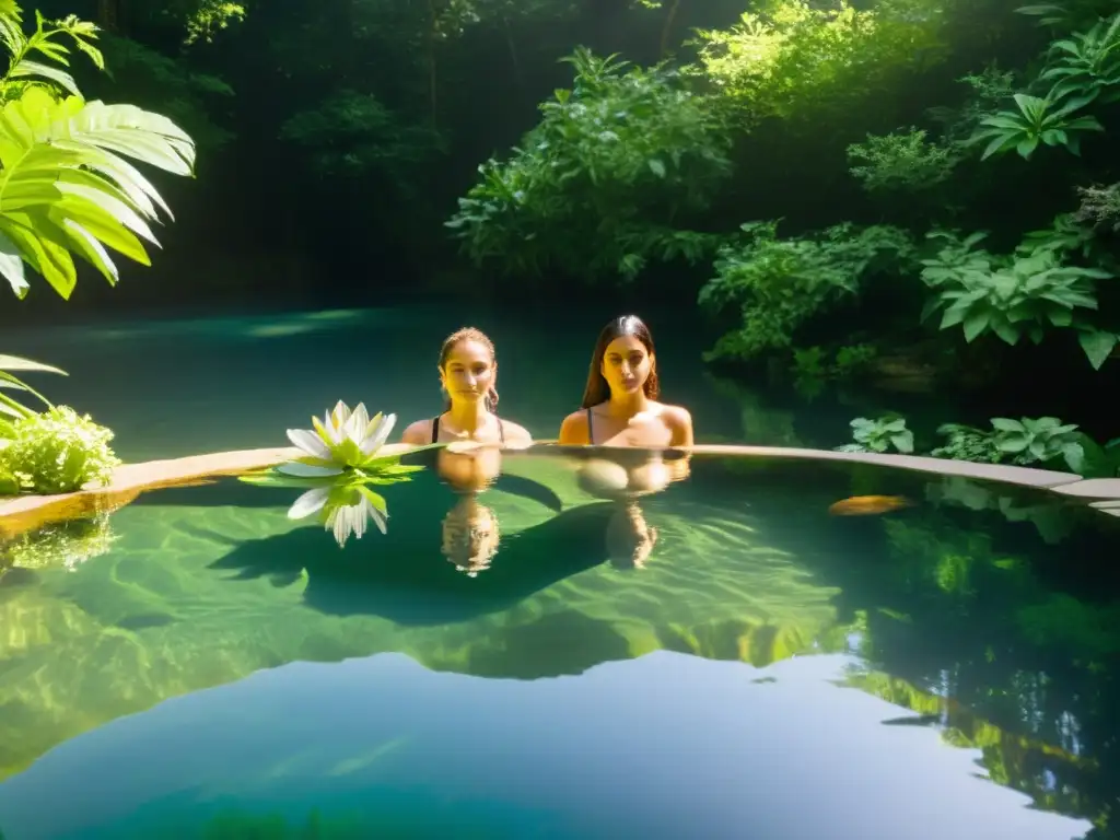 Un grupo en un claro de agua rodeado de naturaleza