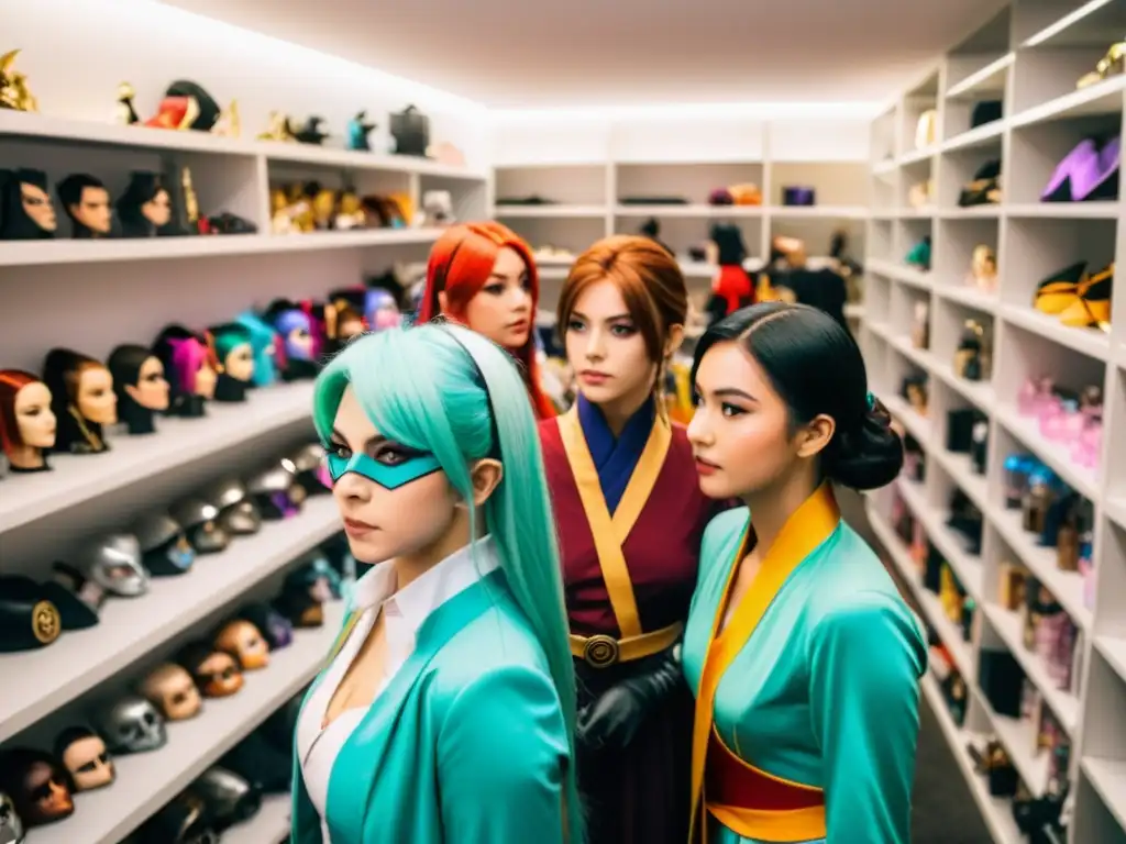 Un grupo de cosplayers se prepara con pasión y camaradería para convenciones de anime, inmersos en un ritual de transformación y dedicación