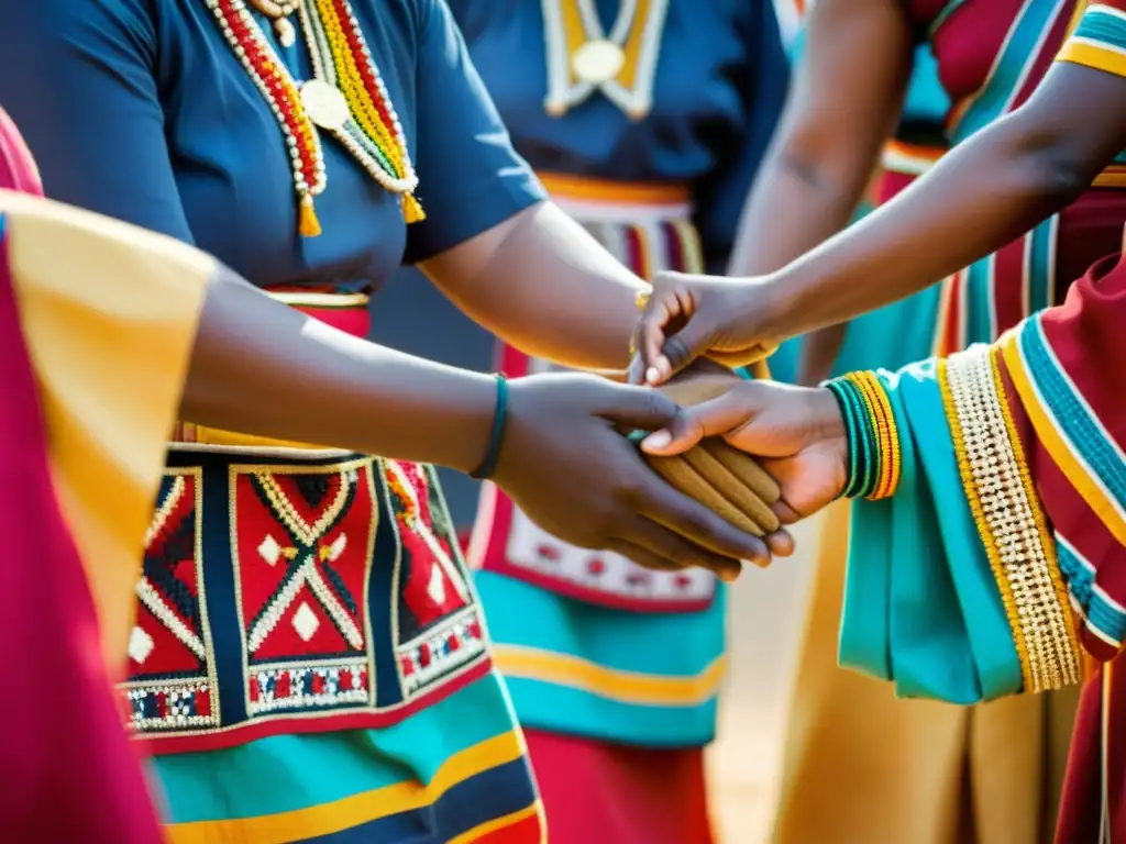 Grupo cultural en ritual con vestimenta tradicional y significado simbólico de rituales culturales