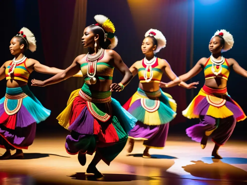 Grupo danza en ritual, vestidos con trajes coloridos, simbolismos y energía