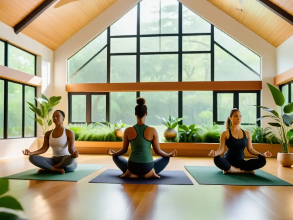 Grupo diverso practicando yoga en un estudio sereno con luz natural