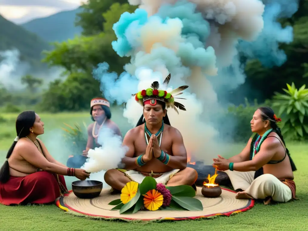 Grupo indígena realiza ritual con plantas sagradas en la selva