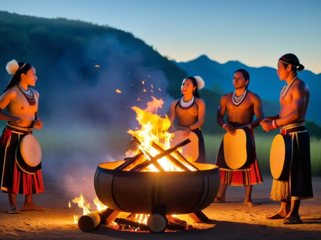 Grupo de indígenas danzando alrededor de fogata, expresando el significado rítmico en ceremonias espirituales