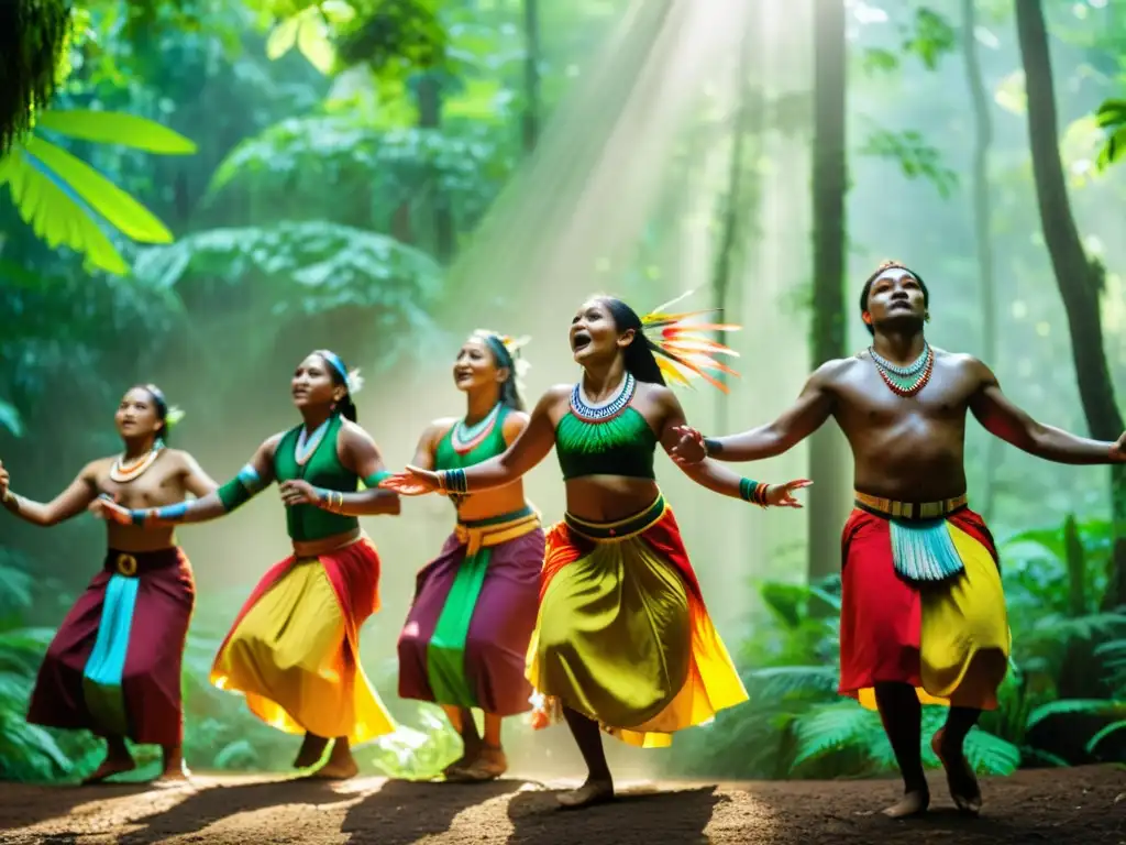 Un grupo de indígenas realiza un ritual de lluvia en el exuberante bosque