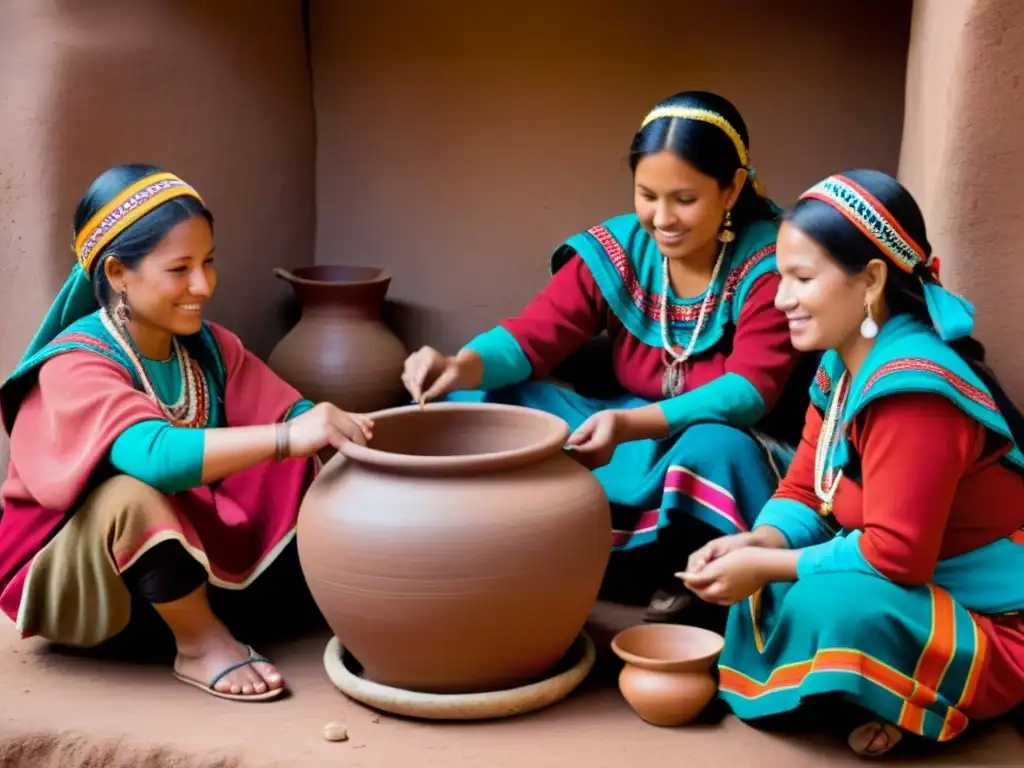 Grupo de mujeres andinas vistiendo trajes tradicionales preparando chicha, destacando la elaboración chicha andina festividades incaicas