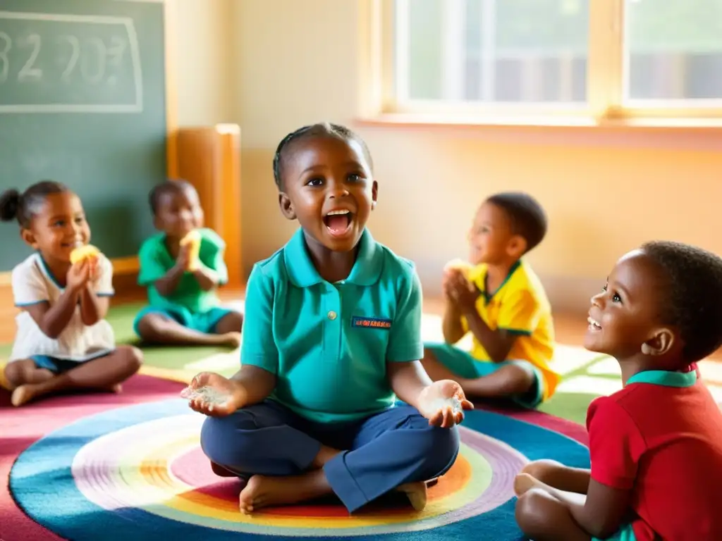 Un grupo de niños en clase observa atentamente a su maestra enseñando rituales de limpieza en culturas, en un ambiente cálido y acogedor