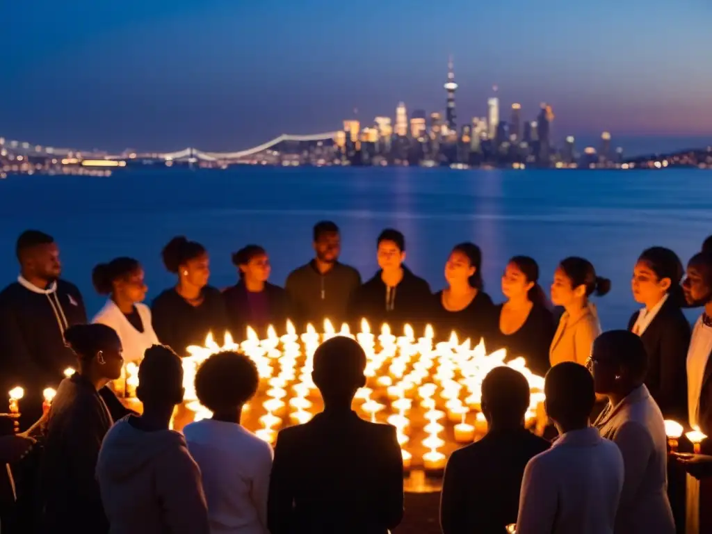 Un grupo se reúne en la oscuridad, sosteniendo velas en un ritual nocturno por demandas sociales