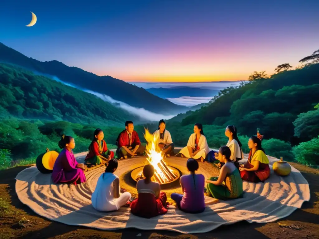 Un grupo de personas prepara un banquete celestial en un ritual lunar en el bosque