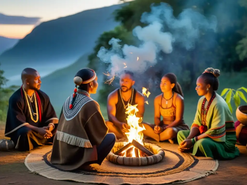 Un grupo participa en un ritual ancestral en la naturaleza, conectados espiritualmente