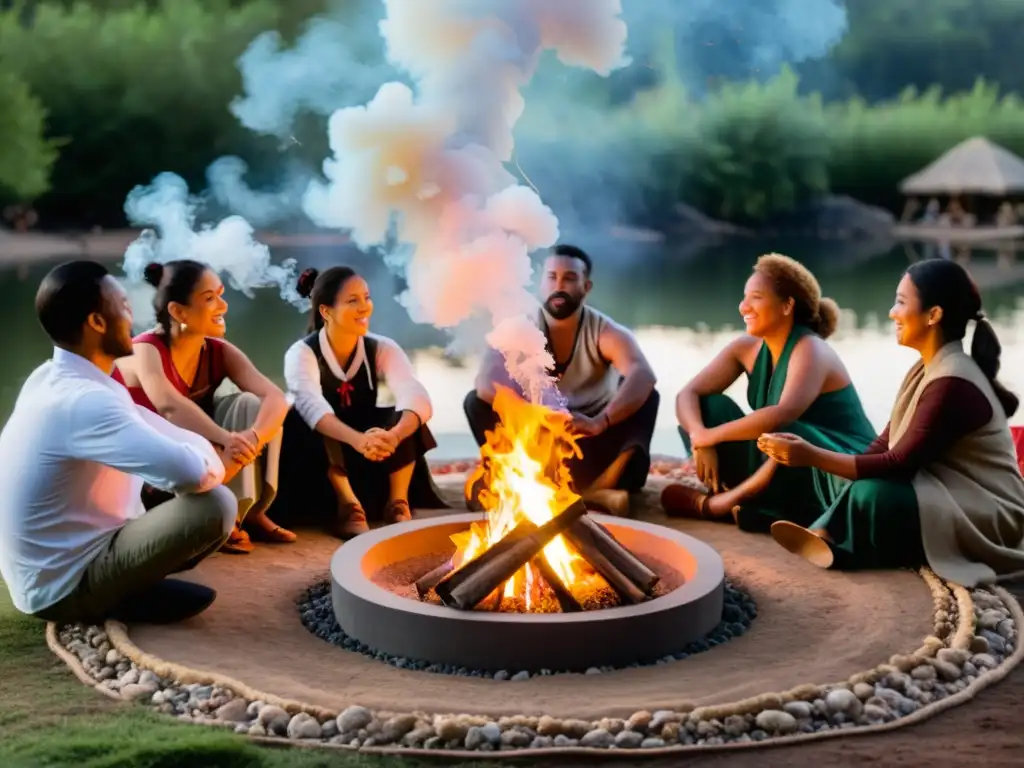 Grupo participa en ritual alrededor del fuego, mostrando la importancia de talleres vivenciales en rituales