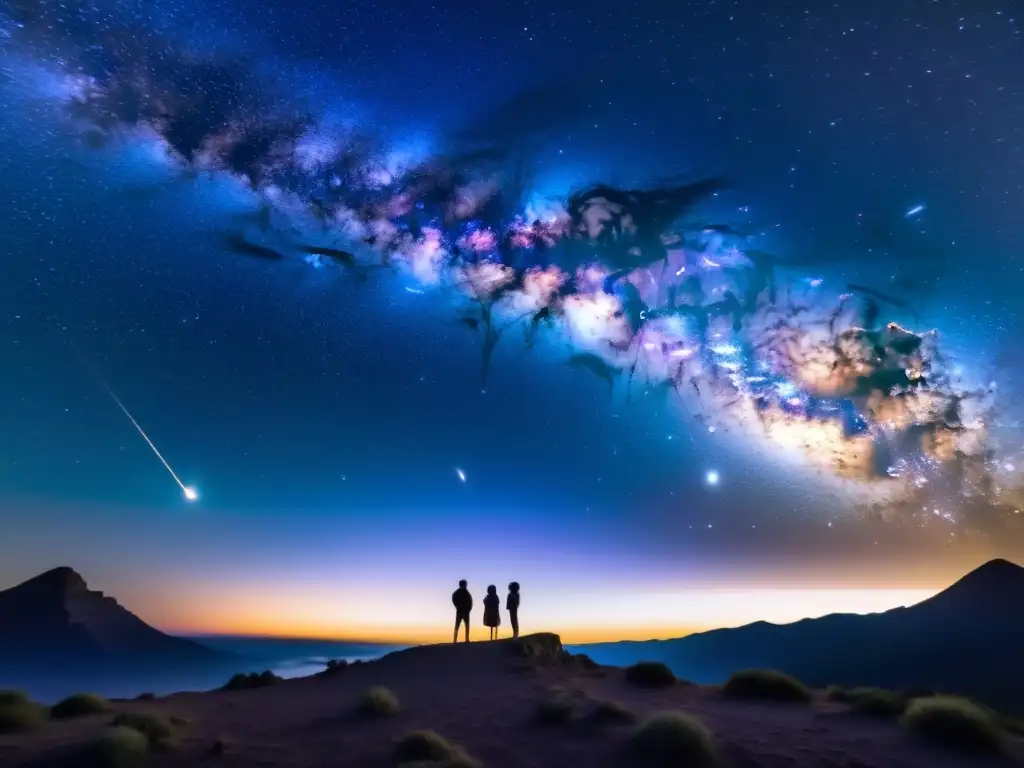 Grupo realizando ritual bajo el impresionante cielo estrellado