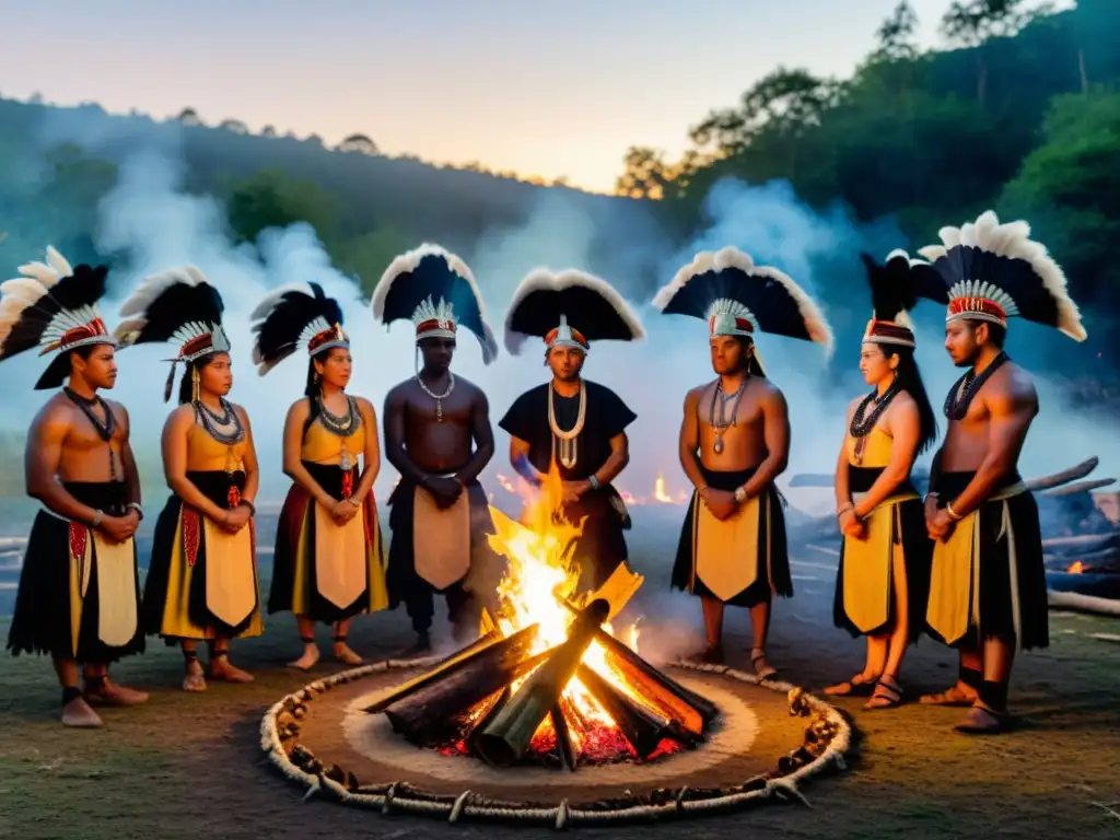 Un grupo recrea rituales antiguos, danzando alrededor de una fogata en el bosque, conectando con la modernidad