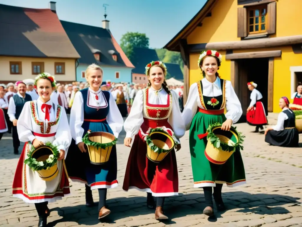 Grupo vistoso celebra la festividad tradicional polaca, mostrando la alegría y la rica historia del festival