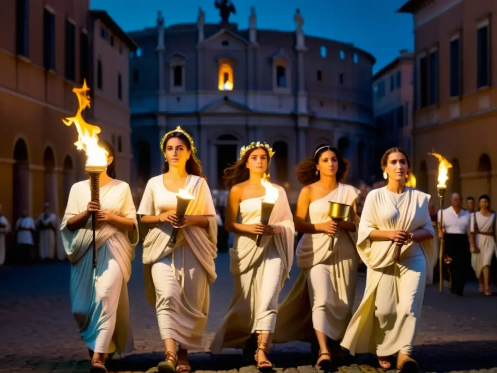 Las Guardias sagradas del fuego eterno llevan la llama por las antiguas calles de Roma, con rostros iluminados y expresiones solemnes