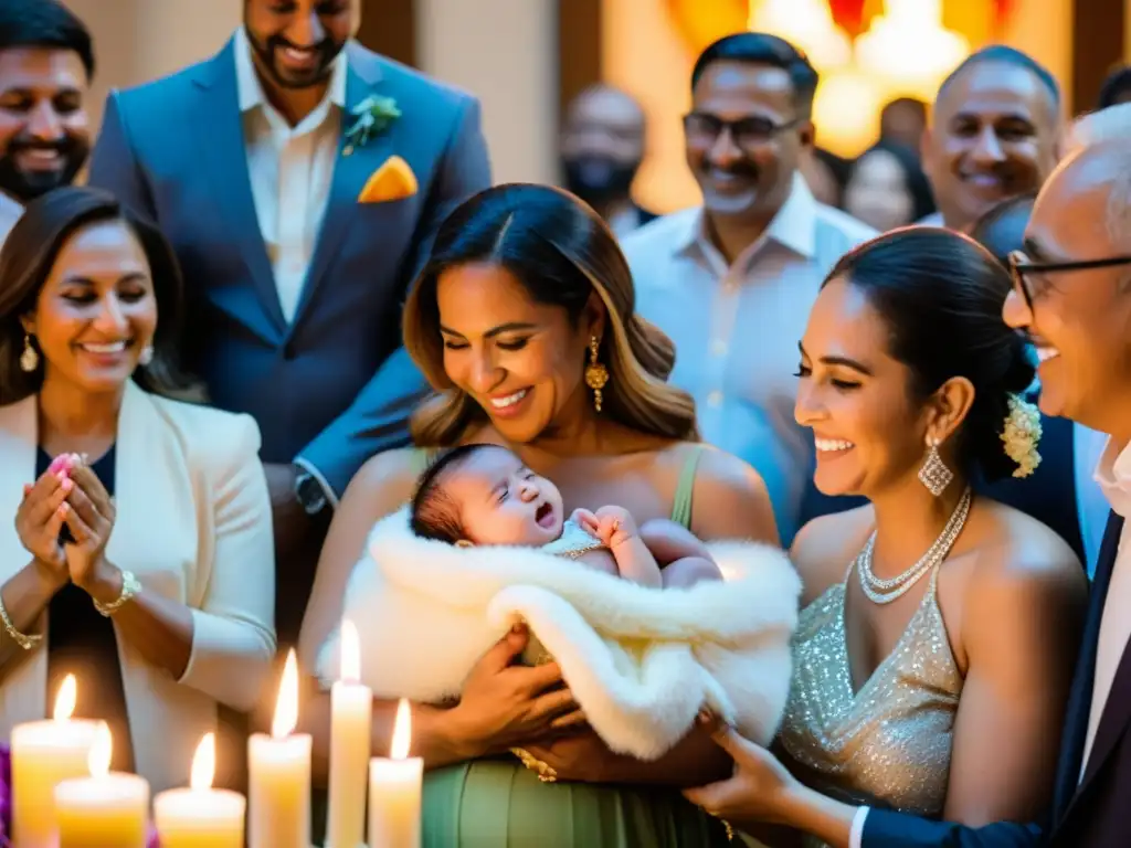 Una hermosa ceremonia de Simchat Bat, tradición judía para niñas, con padres orgullosos y emotiva atmósfera de amor y comunidad