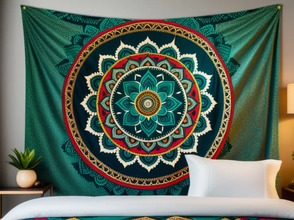 Una hermosa mandala decorativa iluminada por luz natural, con colores vibrantes y patrones geométricos