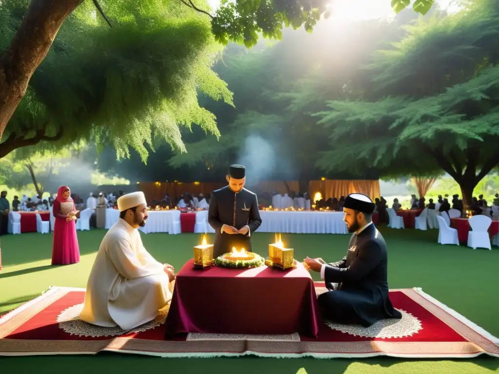 En un hermoso escenario al aire libre, se celebra un Aqiqah islámico para recién nacidos