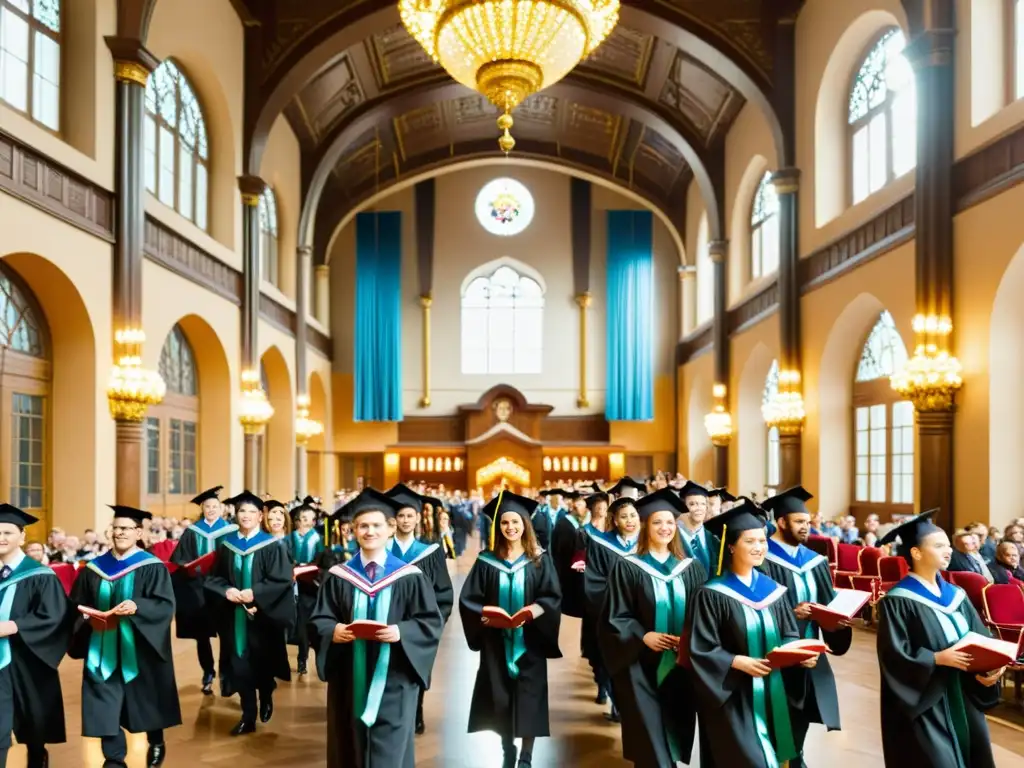 Graduación en Rusia con historia, ritual y cintas coloridas, en majestuoso salón lleno de tradición y orgullo