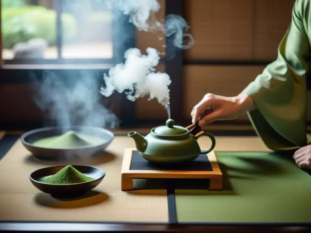 Una imagen de alta resolución de una antigua ceremonia del té japonesa