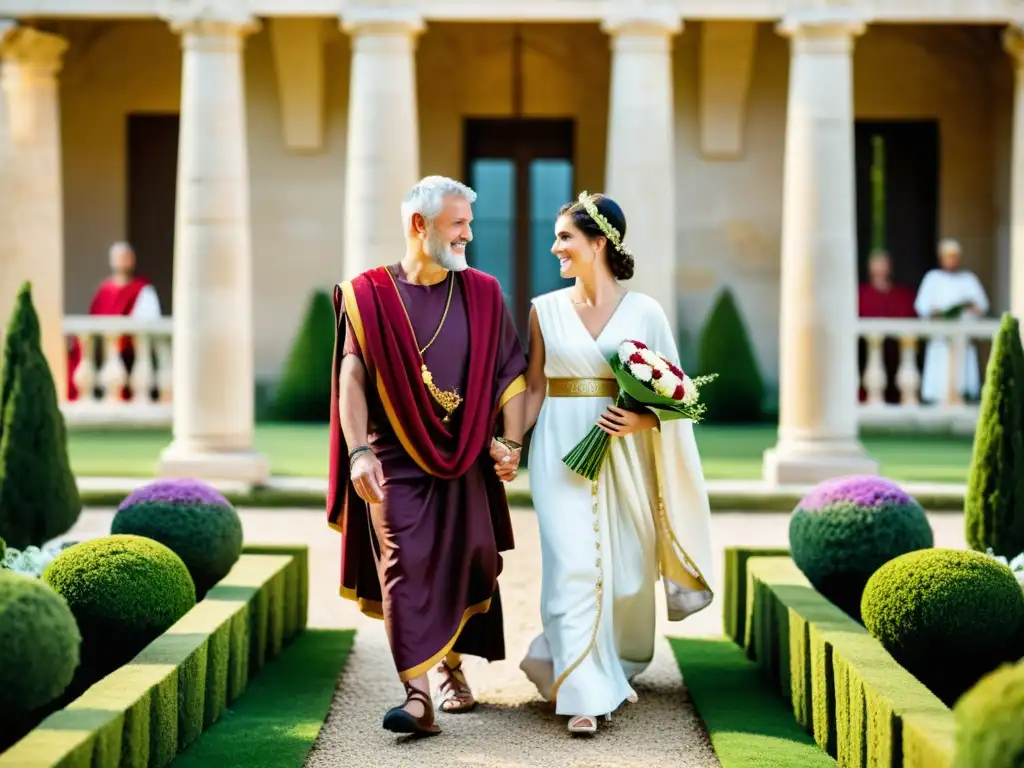 Imagen detallada de una antigua ceremonia de boda romana con vestimenta tradicional, reflejando significado vestimenta nupcial ceremonias boda