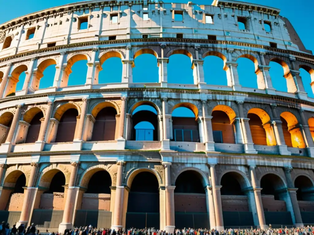 Imagen detallada del Coliseo en Roma, simbolismo de los Juegos Seculares y su grandeza arquitectónica, conectando pasado y presente