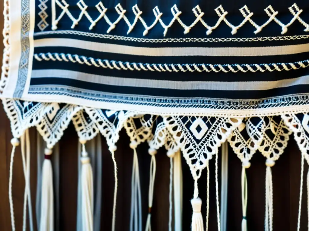 Una imagen detallada del Tzitzit, los flecos de un tallit judío, muestra la riqueza cultural y espiritual de la tradición judía