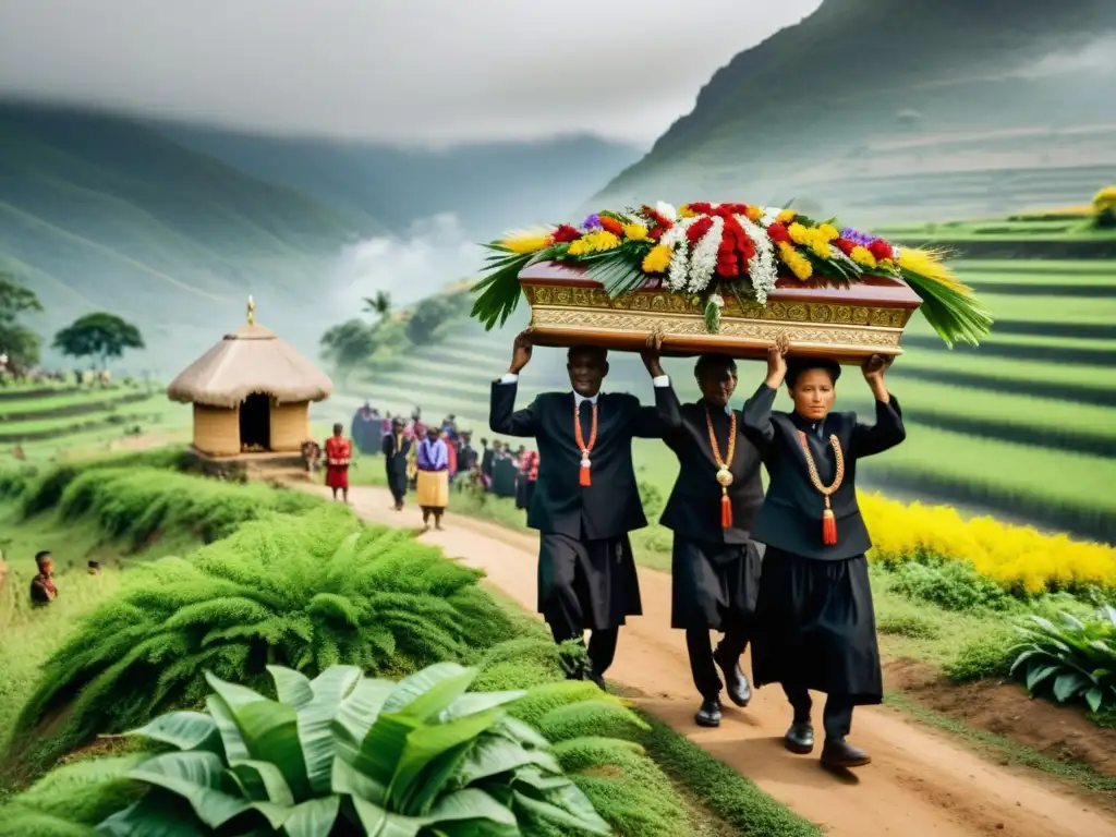 Una imagen documental de un ritual funerario tradicional en un pueblo remoto