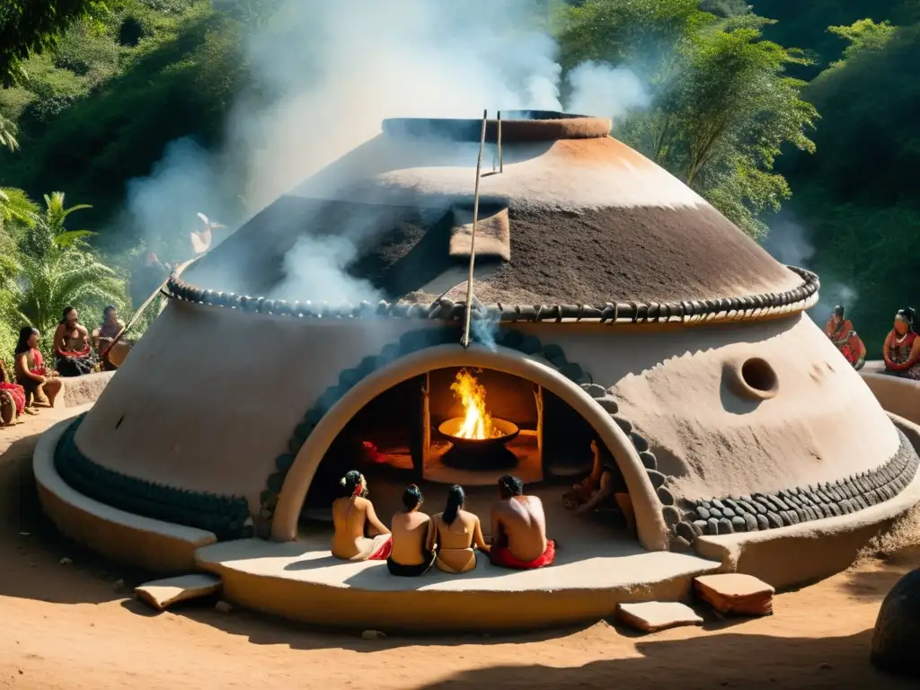 Imagen documental de un ritual de Temazcal, capturando la purificación y renacimiento en medio de la naturaleza