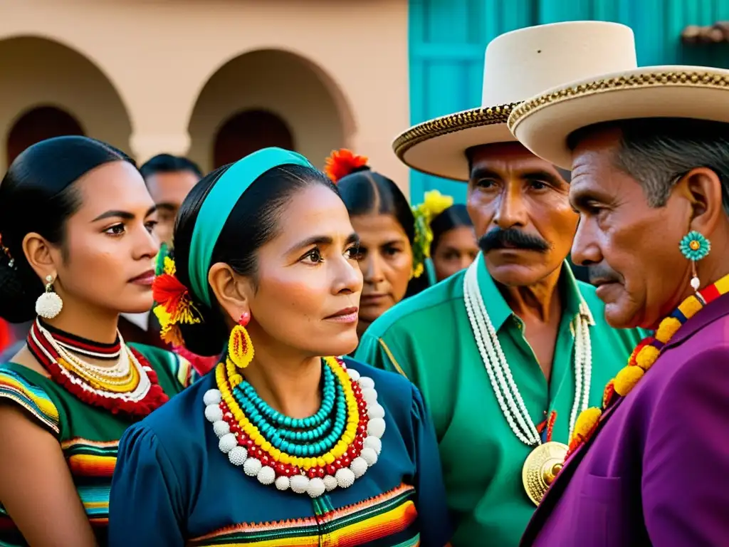 Imagen documental de rituales oaxaqueños mezcal sagrado, con colores vibrantes y expresiones fervientes en celebración tradicional