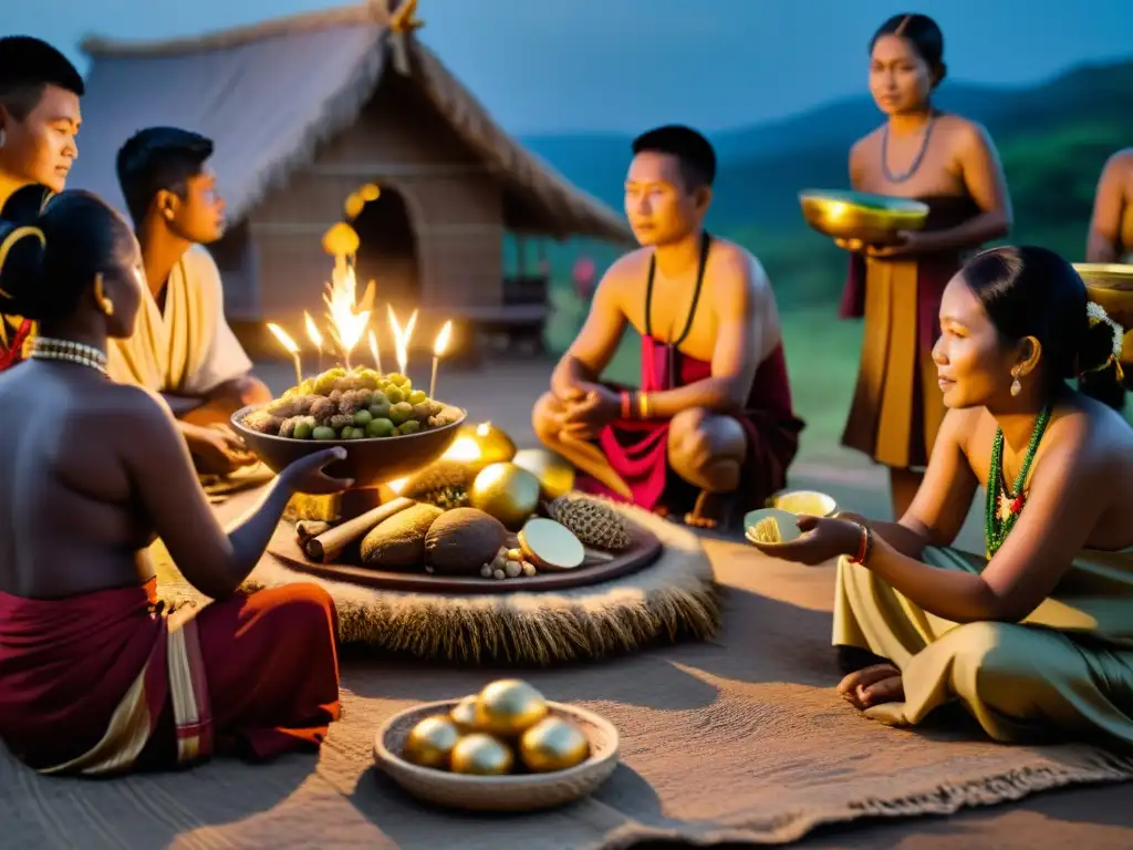 Una imagen documental de alta resolución que captura el significado del sacrificio en rituales tradicionales, con una atmósfera solemne y comunitaria