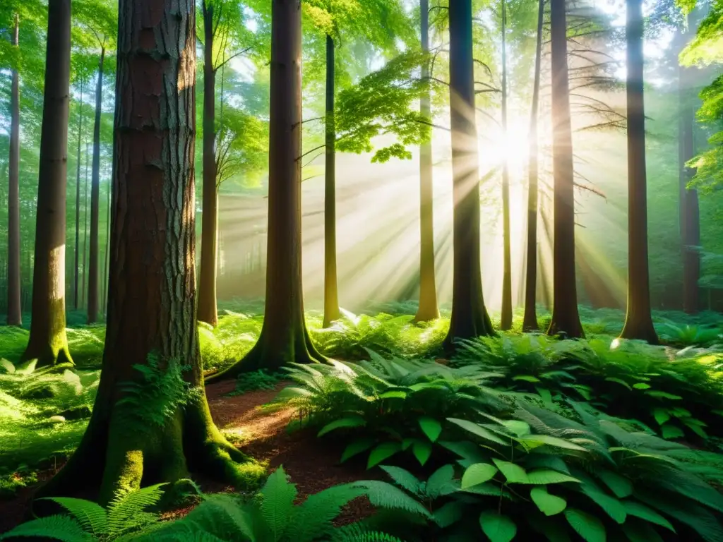 Imagen de la exuberante diversidad de árboles en un bosque, capturando la importancia eco de Tu Bishvat