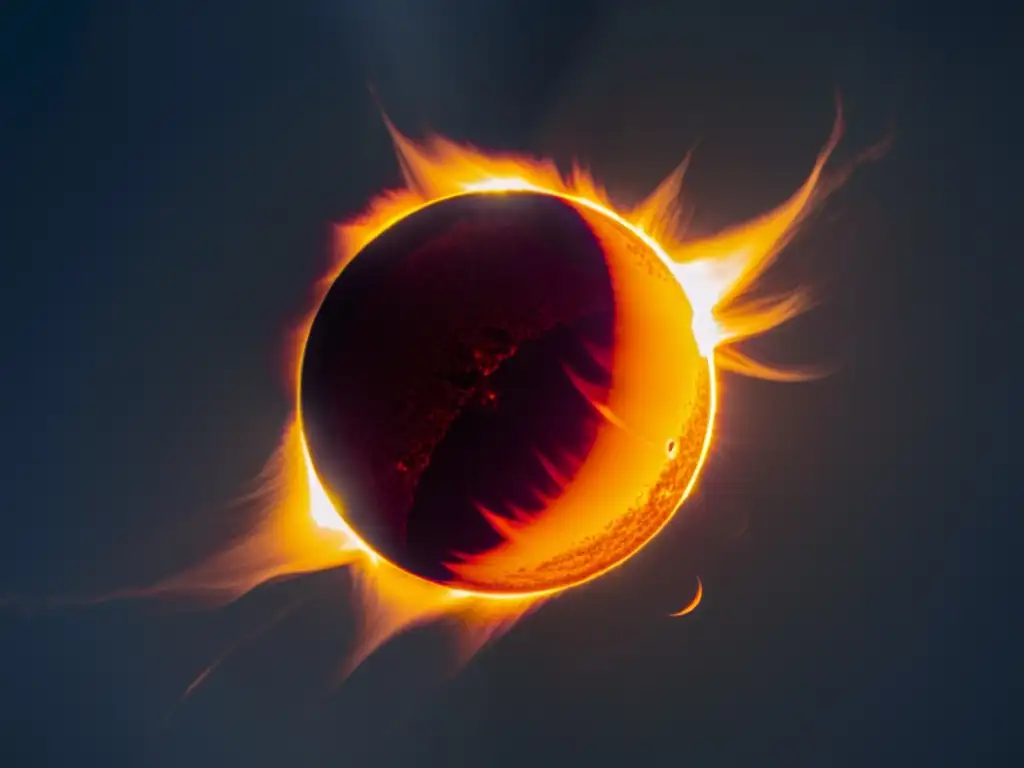 Imagen impactante de un eclipse solar, con la influencia cultural de rituales astronómicos, revelando la majestuosidad celestial