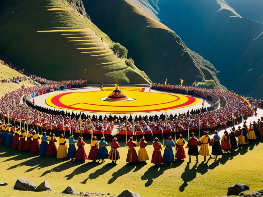 Imagen impactante del sagrado ritual solar en el corazón de los Andes, capturando la vibrante celebración del Inti Raymi