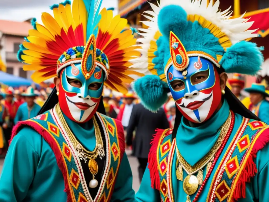 Imagen impactante de la vibrante danza de La Diablada en el Carnaval de Oruro, mostrando el sincretismo cultural