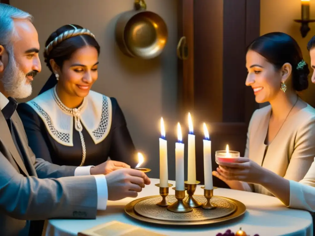 Una imagen de alta resolución muestra a una familia reunida alrededor de una mesa, participando en el ritual del Havdalah en la cultura judía