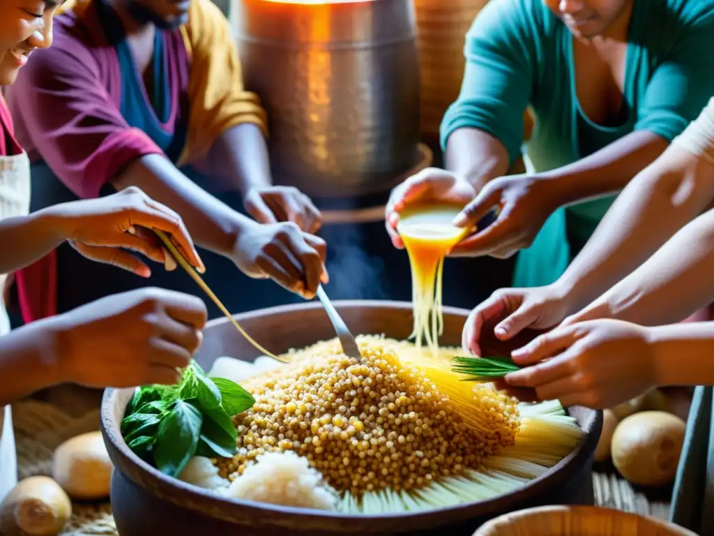 Imagen de alta resolución de un grupo en ritual de fermentación tradicional