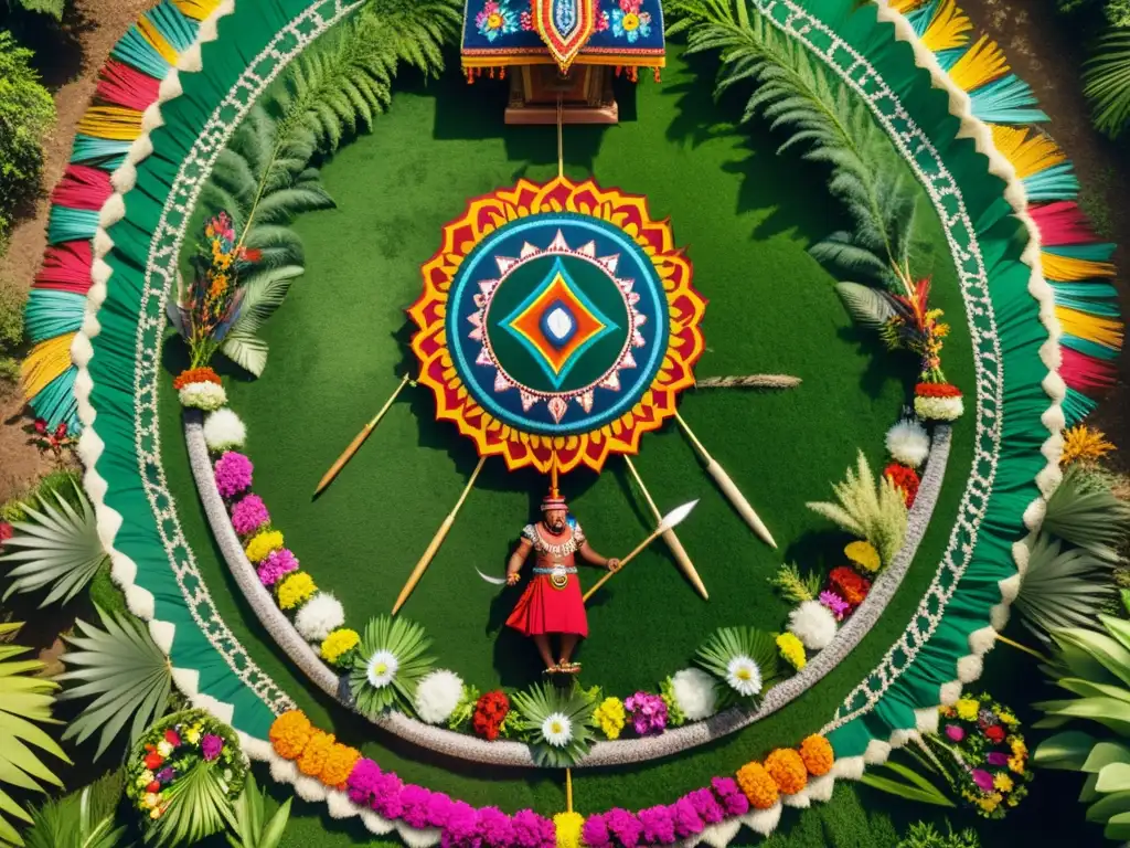 Imagen de alta resolución de un ritual tradicional con sacrificio animal, mostrando colores vibrantes y una atmósfera reverente