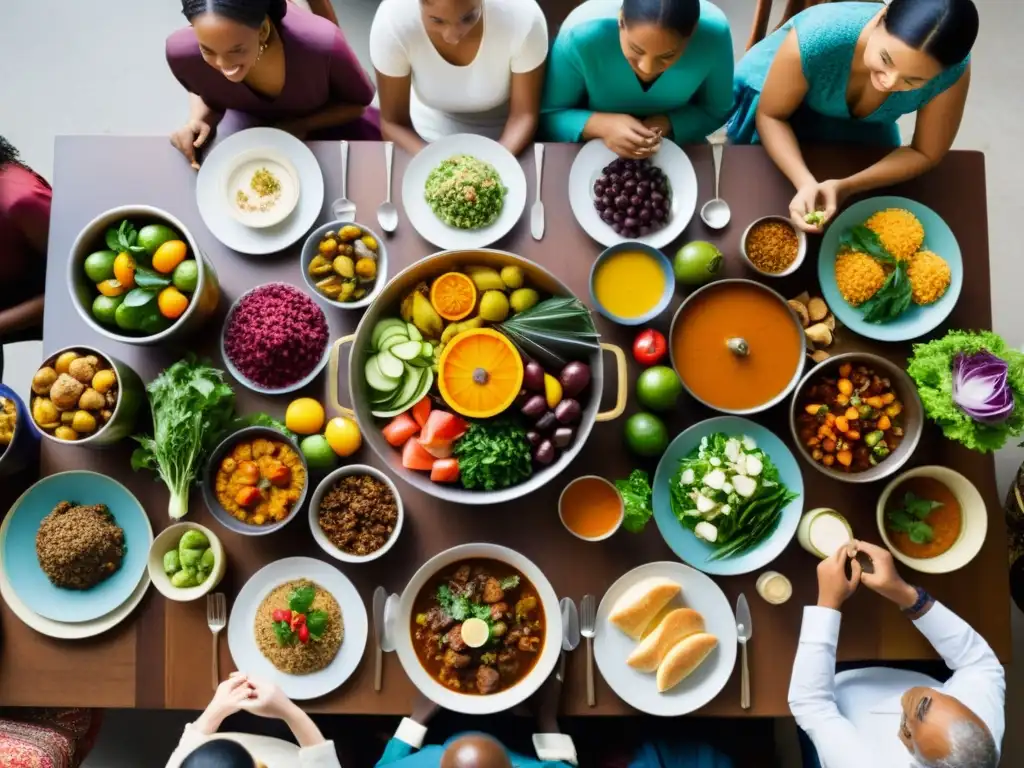 Imagen de rituales alimenticios y culturas del mundo en una mesa comunal diversa y festiva