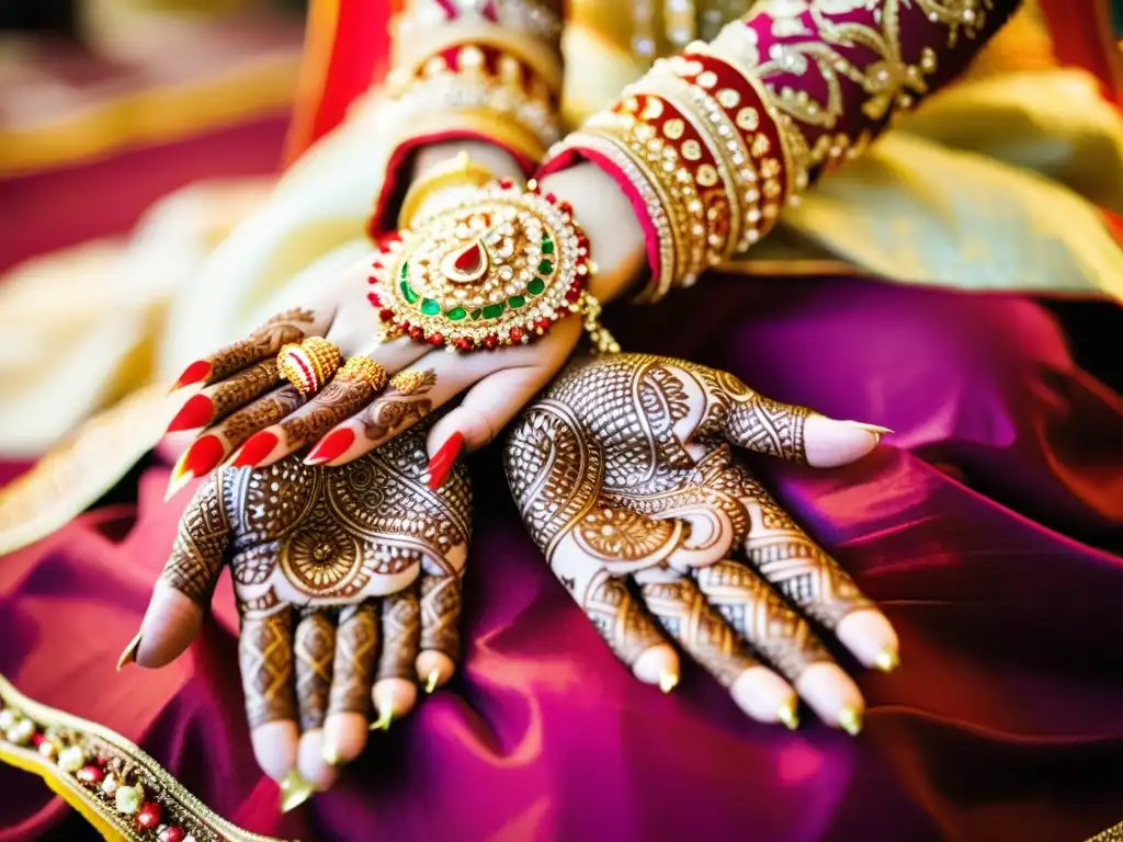 La imagen muestra el significado simbólico del matrimonio hindú con henna, colores vibrantes y rituales tradicionales