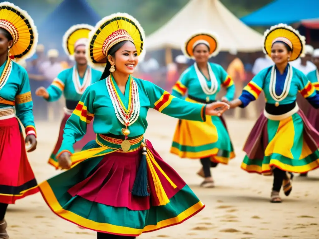 Imagen vibrante de rituales tradicionales en culturas diversas, con personas en trajes coloridos participando en ceremonias y danzas