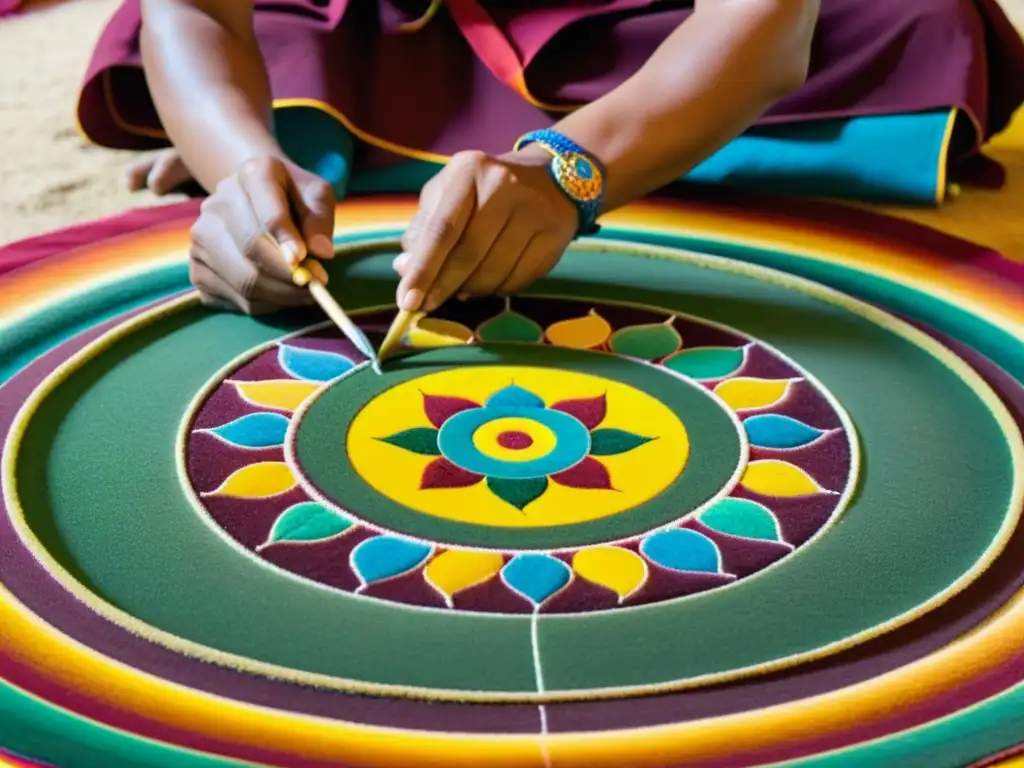 Un impresionante mandala de arena creado por monjes tibetanos con significado ritual y espiritual