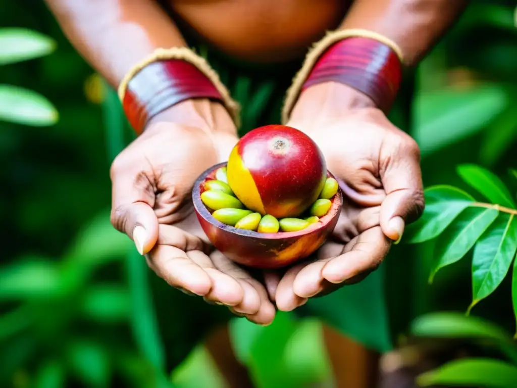 Un chamán indígena realiza un ritual con Camu Camu en la selva amazónica